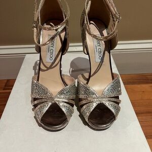 Jimmy Choo Fayme Glitter Peep-Toe Heels